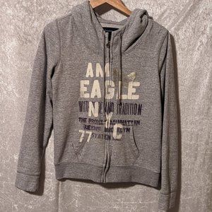 American Eagle Gray Fleece Hooded Jacket EUC